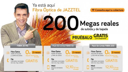 Jazztel ofrece 200 megas simétricos por fibra óptica gratis 2 meses