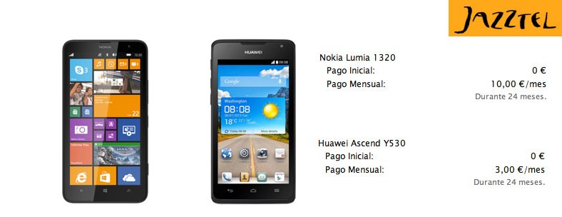 Jazztel incorpora el Nokia Lumia 1320 y el Huawei Ascend Y530 a sus Packs Ahorro
