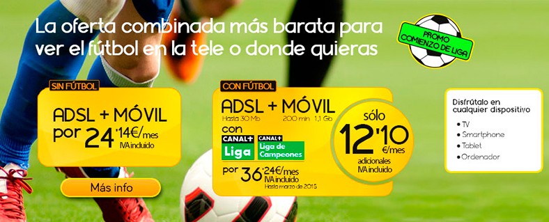 Jazztel lanza una promoción comienzo de Liga con Canal +, ADSL y móvil