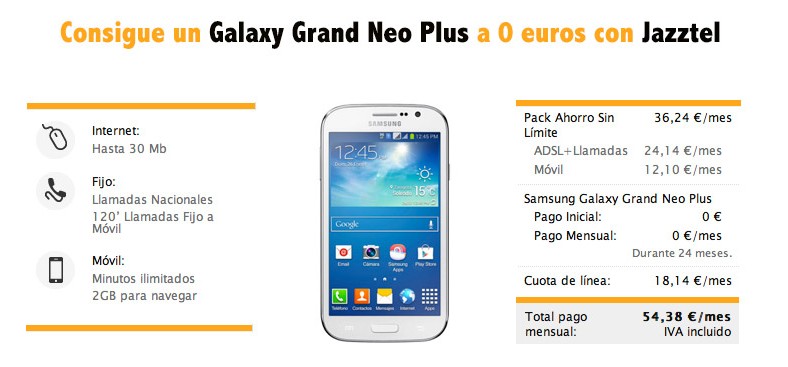 Consigue un Galaxy Grand Neo Plus a 0 euros con Jazztel